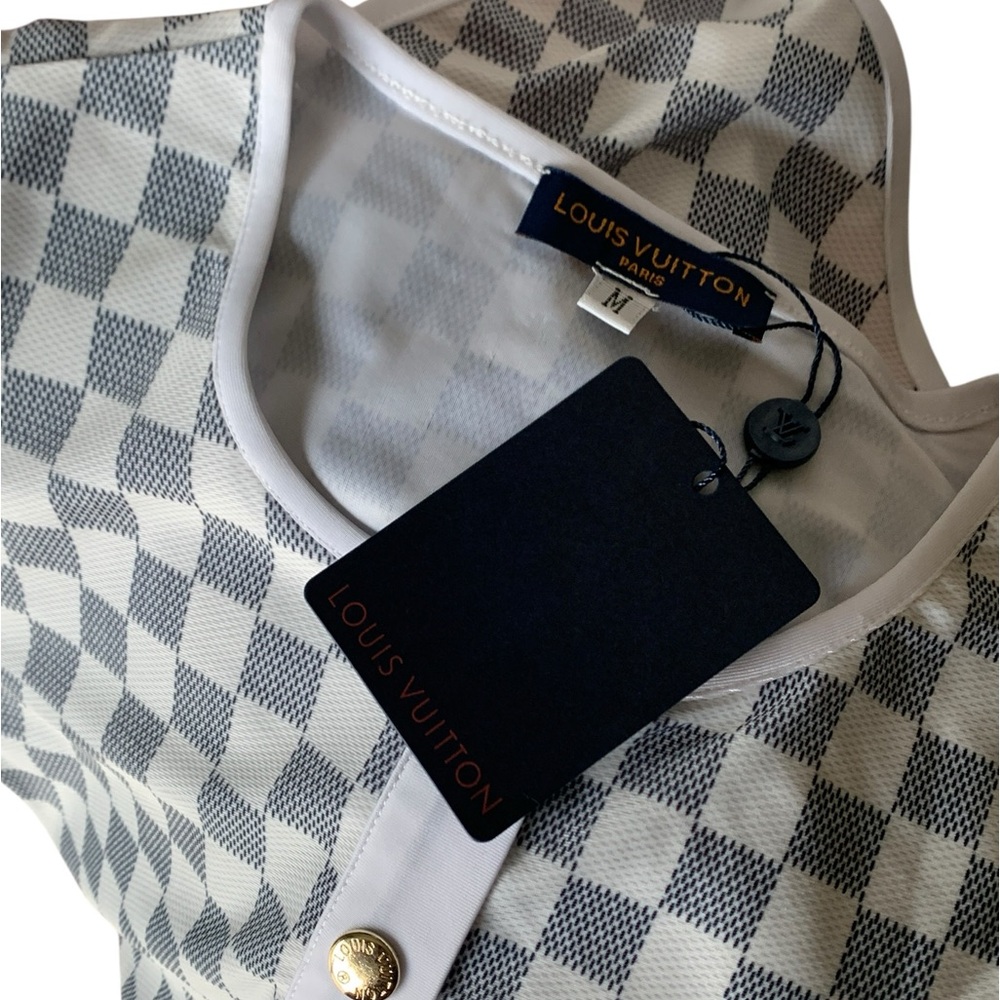🆕 Louis Vuitton Style Damier Azur short-sleeved swimsuit / Bodysuit 🆕 - Picture 5 of 9